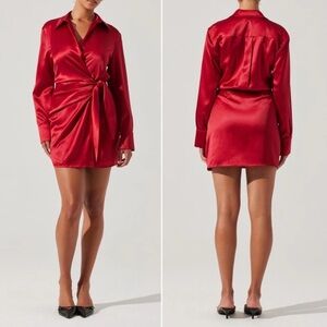 Nordstrom Red Satin Dress with Tie Detail